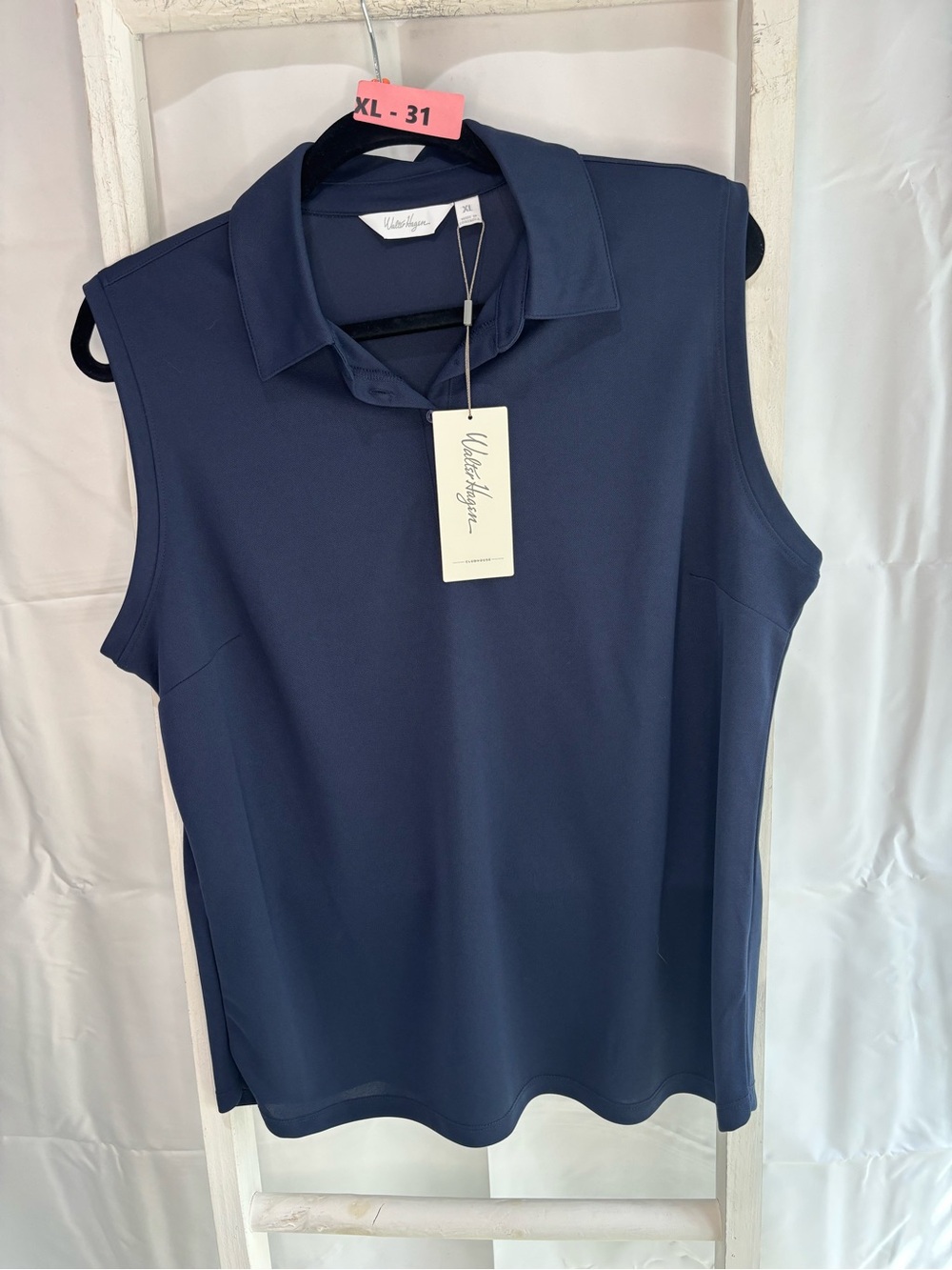 Lady Hagen Navy Collared Sleeveless Polo Tank